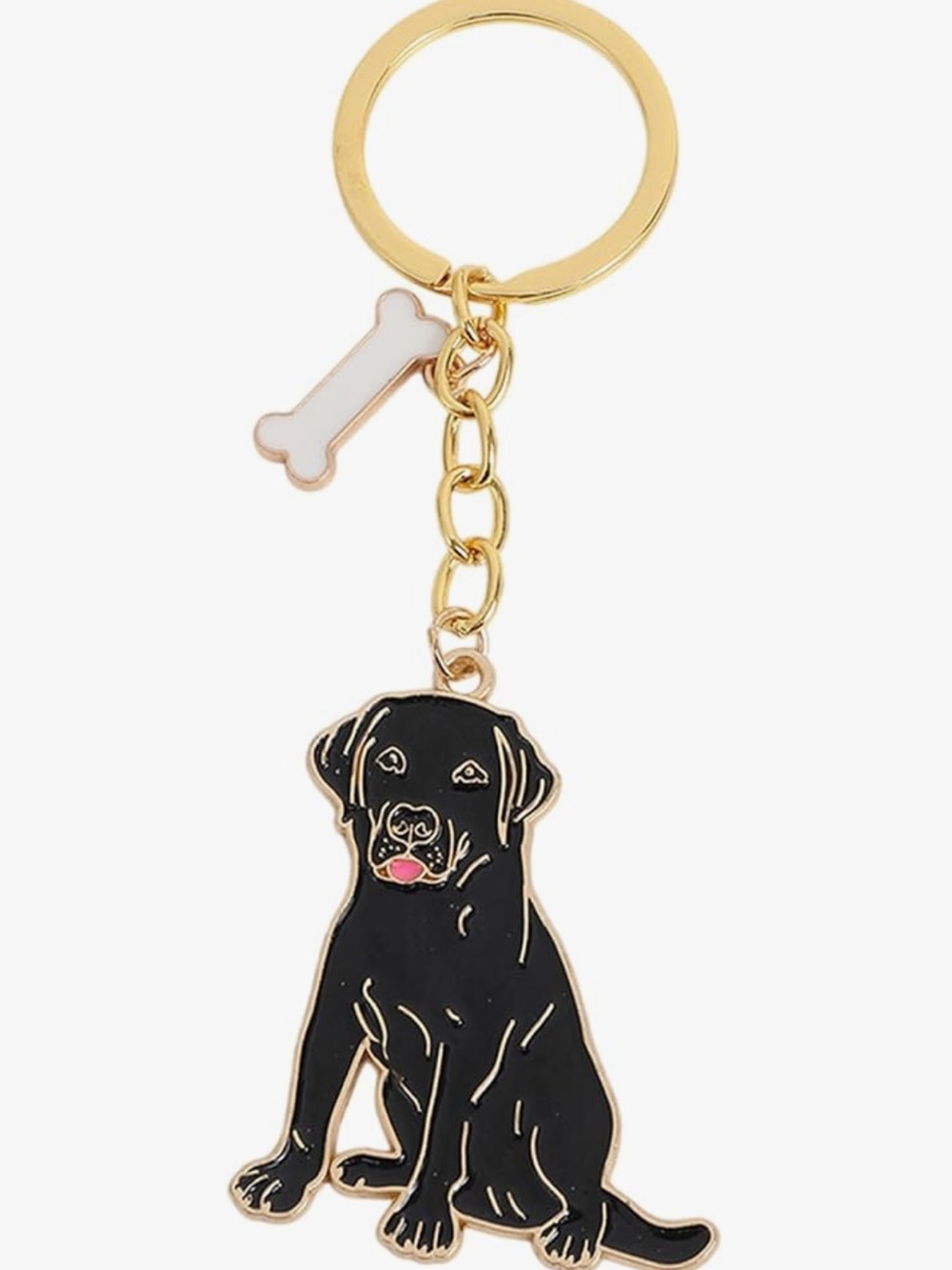 Chic Nation Gold Keyring with Black Dog & White Bone Charm